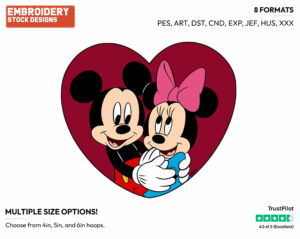 Mickey, Minnie - Disney Characters - Valentine's Day - Holiday Inspired Embroidery Design in 3 sizes & 8 formats