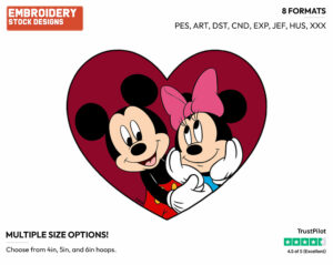 Mickey, Minnie - Disney Characters - Valentine's Day - Holiday Inspired Embroidery Design in 3 sizes & 8 formats