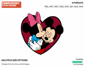 Minnie Kissing Mickey - Disney Characters - Valentine's Day - Holiday Inspired Embroidery Design in 3 sizes & 8 formats