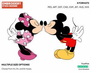 Mickey, Minnie Kiss - Disney Characters - Valentine's Day - Holiday Inspired Embroidery Design in 3 sizes & 8 formats