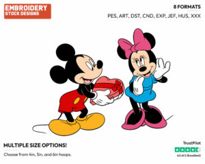 Mickey Offering Minnie Box Of Chocolates - Disney Characters - Valentine's Day - Holiday Inspired Embroidery Design in 3 sizes & 8 formats