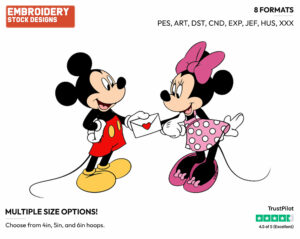 Mickey, Minnie Valentine Card - Disney Characters - Valentine's Day - Holiday Inspired Embroidery Design in 3 sizes & 8 formats
