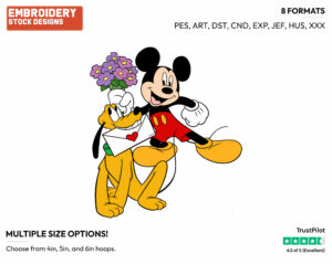 Mickey Mouse, Pluto - Disney Characters - Valentine's Day - Holiday Inspired Embroidery Design in 3 sizes & 8 formats
