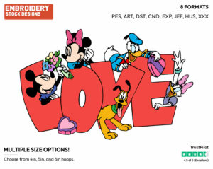 Mickey Mouse And Friends Around A Love Sign - Disney Characters - Valentine's Day - Holiday Inspired Embroidery Design in 3 sizes & 8 formats