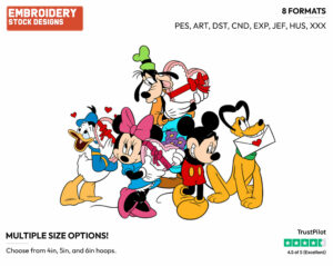 Mickey, Minnie, Goofy, Donald, Pluto - Disney Characters - Valentine's Day - Holiday Inspired Embroidery Design in 3 sizes & 8 formats