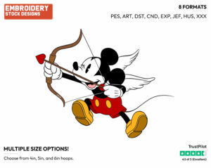 Classic Mickey As Cupid - Disney Characters - Valentine's Day - Holiday Inspired Embroidery Design in 3 sizes & 8 formats