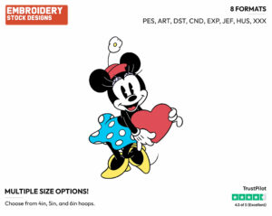Classic Minnie, Heart - Disney Characters - Valentine's Day - Holiday Inspired Embroidery Design in 3 sizes & 8 formats