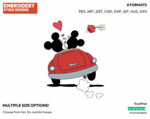 Classic Mickey, Minnie In Car - Disney Characters - Valentine's Day - Holiday Inspired Embroidery Design in 3 sizes & 8 formats