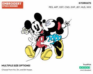 Classic Minnie Kissing Mickey - Disney Characters - Valentine's Day - Holiday Inspired Embroidery Design in 3 sizes & 8 formats