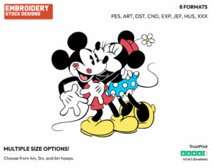Classic Minnie Kissing Mickey - Disney Characters - Valentine's Day - Holiday Inspired Embroidery Design in 3 sizes & 8 formats