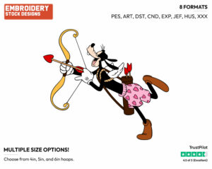 Goofy Dressed As Cupid With A Bow And Arrow - Disney Characters - Valentine's Day - Holiday Inspired Embroidery Design in 3 sizes & 8 formats