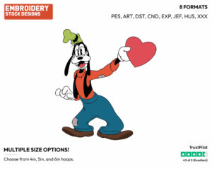 Goofy, Heart - Disney Characters - Valentine's Day - Holiday Inspired Embroidery Design in 3 sizes & 8 formats