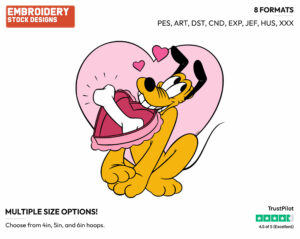 Pluto Holding A Valentine's Day Gift - Disney Characters - Valentine's Day - Holiday Inspired Embroidery Design in 3 sizes & 8 formats