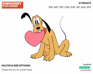 Pluto, Heart - Disney Characters - Valentine's Day - Holiday Inspired Embroidery Design in 3 sizes & 8 formats
