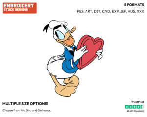 Classic Donald, Heart - Disney Characters - Valentine's Day - Holiday Inspired Embroidery Design in 3 sizes & 8 formats