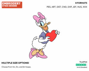 Classic Daisy, Heart - Disney Characters - Valentine's Day - Holiday Inspired Embroidery Design in 3 sizes & 8 formats