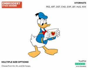 Donald Duck - Disney Characters - Valentine's Day - Holiday Inspired Embroidery Design in 3 sizes & 8 formats