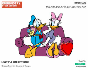 Donald Offering Daisy Valentine's Day Gifts - Disney Characters - Valentine's Day - Holiday Inspired Embroidery Design in 3 sizes & 8 formats