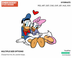 Donald & Daisy Duck - Disney Characters - Valentine's Day - Holiday Inspired Embroidery Design in 3 sizes & 8 formats
