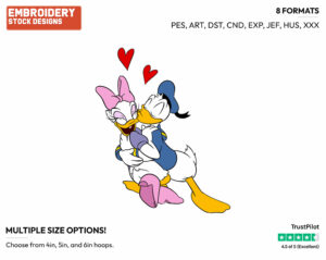Donald Kissing Daisy - Disney Characters - Valentine's Day - Holiday Inspired Embroidery Design in 3 sizes & 8 formats