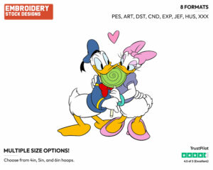 Donald, Daisy Sharing Lollipop - Disney Characters - Valentine's Day - Holiday Inspired Embroidery Design in 3 sizes & 8 formats