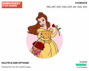 Belle Carrying Basket Of Roses - Disney Characters - Valentine's Day - Holiday Inspired Embroidery Design in 3 sizes & 8 formats
