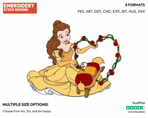 Belle, Chip, Footstool, Heart - Disney Characters - Valentine's Day - Holiday Inspired Embroidery Design in 3 sizes & 8 formats