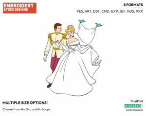 Cinderella, Prince Wedding - Disney Characters - Weddings - Holiday Inspired Embroidery Design in 3 sizes & 8 formats