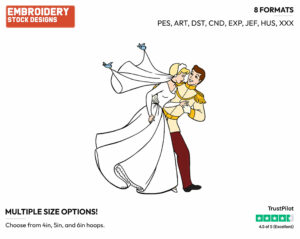 Cinderella, Prince Charming - Disney Characters - Weddings - Holiday Inspired Embroidery Design in 3 sizes & 8 formats