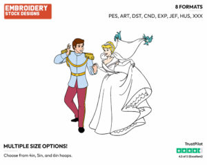 Cinderella, Prince - Disney Characters - Weddings - Holiday Inspired Embroidery Design in 3 sizes & 8 formats