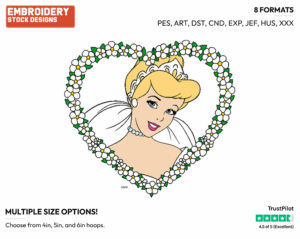 Cinderella - Disney Characters - Weddings - Holiday Inspired Embroidery Design in 3 sizes & 8 formats