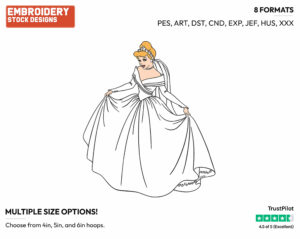 Cinderella - Disney Characters - Weddings - Holiday Inspired Embroidery Design in 3 sizes & 8 formats