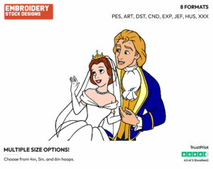 Belle, Prince - Disney Characters - Weddings - Holiday Inspired Embroidery Design in 3 sizes & 8 formats