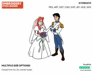 Ariel, Eric - Disney Characters - Weddings - Holiday Inspired Embroidery Design in 3 sizes & 8 formats