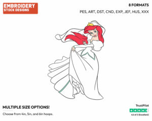 Ariel - Disney Characters - Weddings - Holiday Inspired Embroidery Design in 3 sizes & 8 formats