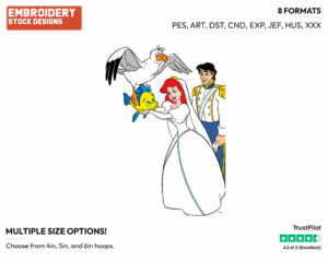 Ariel, Eric, Scuttle, Flounder - Disney Characters - Weddings - Holiday Inspired Embroidery Design in 3 sizes & 8 formats