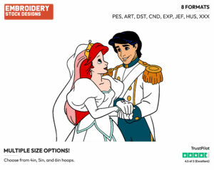 Ariel, Eric - Disney Characters - Weddings - Holiday Inspired Embroidery Design in 3 sizes & 8 formats