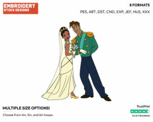 Tiana, Naveen - Disney Characters - Weddings - Holiday Inspired Embroidery Design in 3 sizes & 8 formats