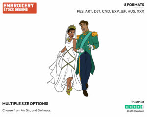 Tiana, Naveen - Disney Characters - Weddings - Holiday Inspired Embroidery Design in 3 sizes & 8 formats