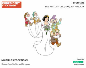Snow White The Bride Walking Down Aisle - Disney Characters - Weddings - Holiday Inspired Embroidery Design in 3 sizes & 8 formats