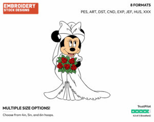 Minnie Mouse - Disney Characters - Weddings - Holiday Inspired Embroidery Design in 3 sizes & 8 formats