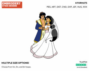 Jasmine, Aladdin - Disney Characters - Weddings - Holiday Inspired Embroidery Design in 3 sizes & 8 formats