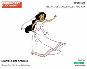 Jasmine - Disney Characters - Weddings - Holiday Inspired Embroidery Design in 3 sizes & 8 formats