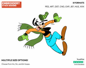Goofy Slipping - Disney Characters - Wintertime - Holiday Inspired Embroidery Design in 3 sizes & 8 formats