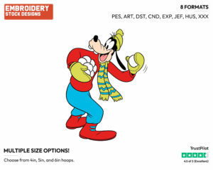 Goofy Throwing A Snowball - Disney Characters - Wintertime - Holiday Inspired Embroidery Design in 3 sizes & 8 formats