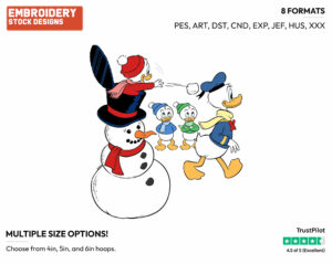Huey Throwing Donald A Snowball From Clever Hiding Place - Disney Characters - Wintertime - Holiday Inspired Embroidery Design in 3 sizes & 8 formats