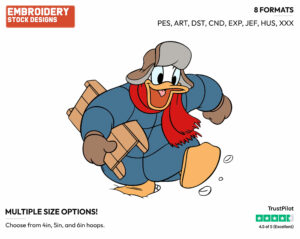 Donald Duck Going Sledding - Disney Characters - Wintertime - Holiday Inspired Embroidery Design in 3 sizes & 8 formats