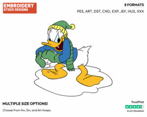 Donald Duck Making A Snowball - Disney Characters - Wintertime - Holiday Inspired Embroidery Design in 3 sizes & 8 formats