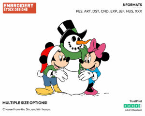 Mickey, Minnie, Snowman - Disney Characters - Wintertime - Holiday Inspired Embroidery Design in 3 sizes & 8 formats