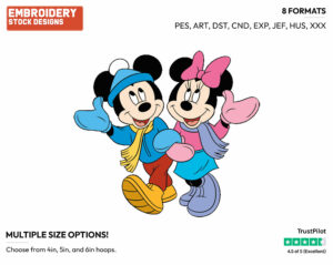 Mickey, Minnie Mouse - Disney Characters - Wintertime - Holiday Inspired Embroidery Design in 3 sizes & 8 formats